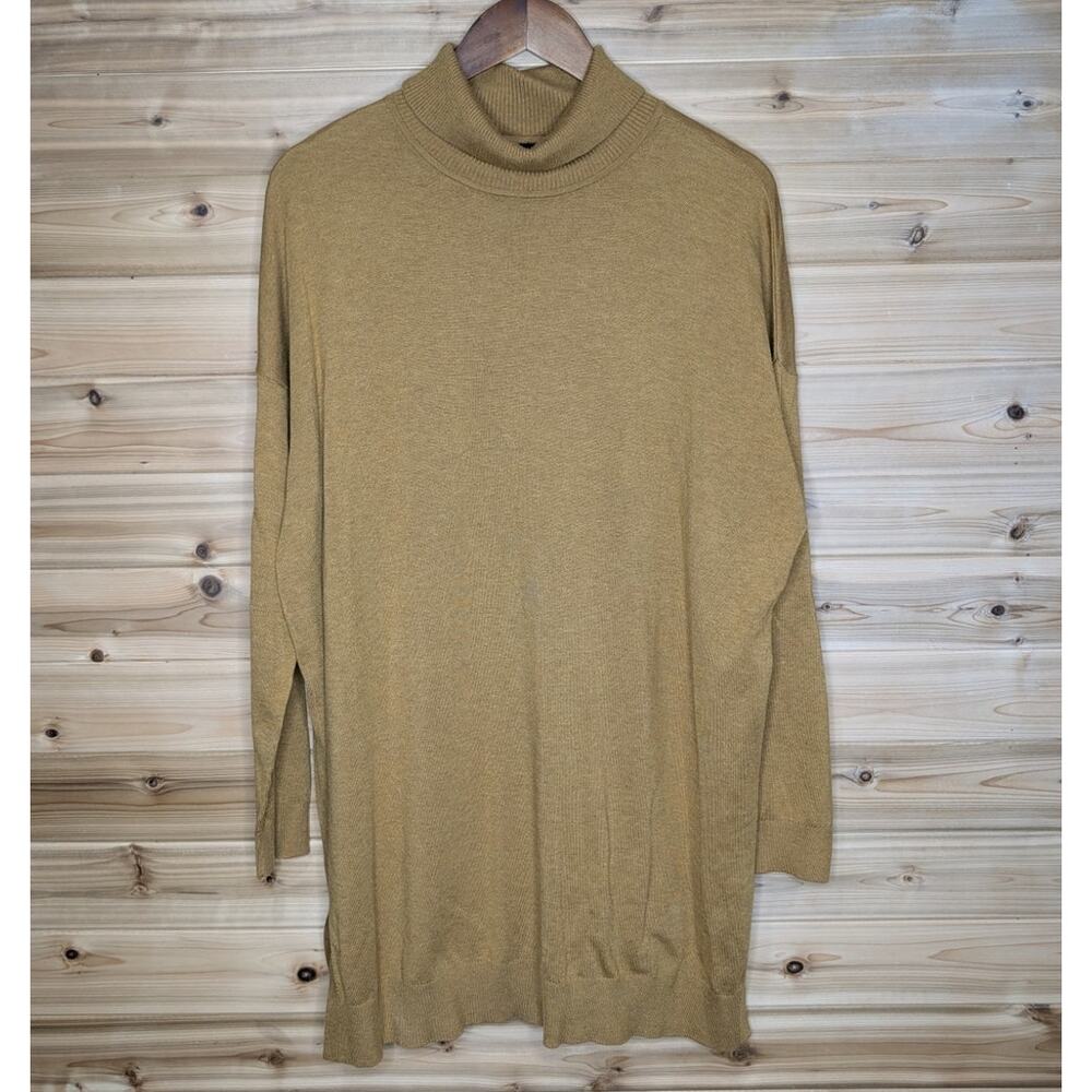 Eileen Fisher Sweater Womens Large Tan Turtleneck Tunic‎ Lightweight